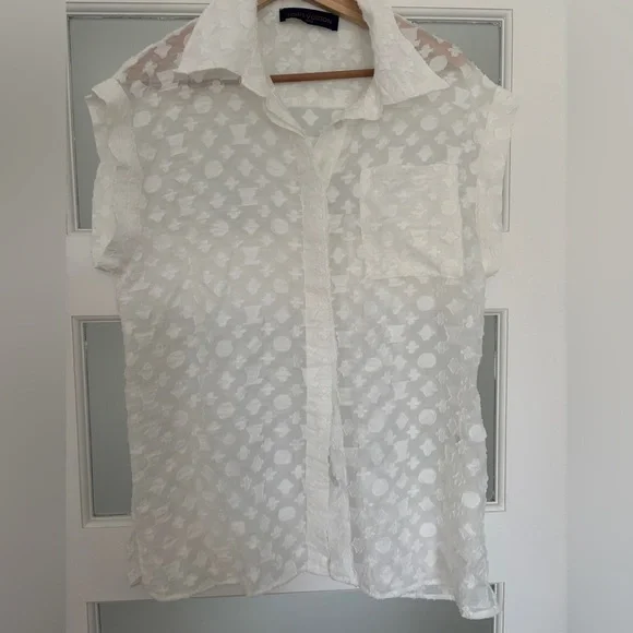Louis Vuitton White Sheer Lace Button Down Shirt - Picture 2 of 4
